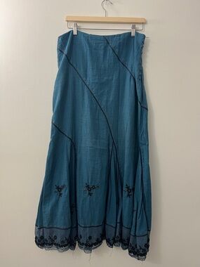 Free People Vintage Teal Embroidered Maxi Skirt size M